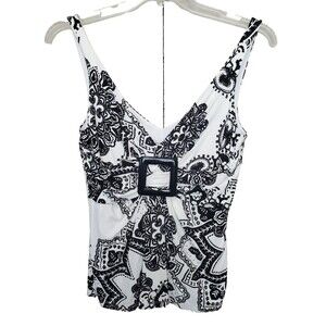 Cache Vintage Paisley Babydoll Gathered Buckle Sleeveless Lined Top 90s Y2K Sz M